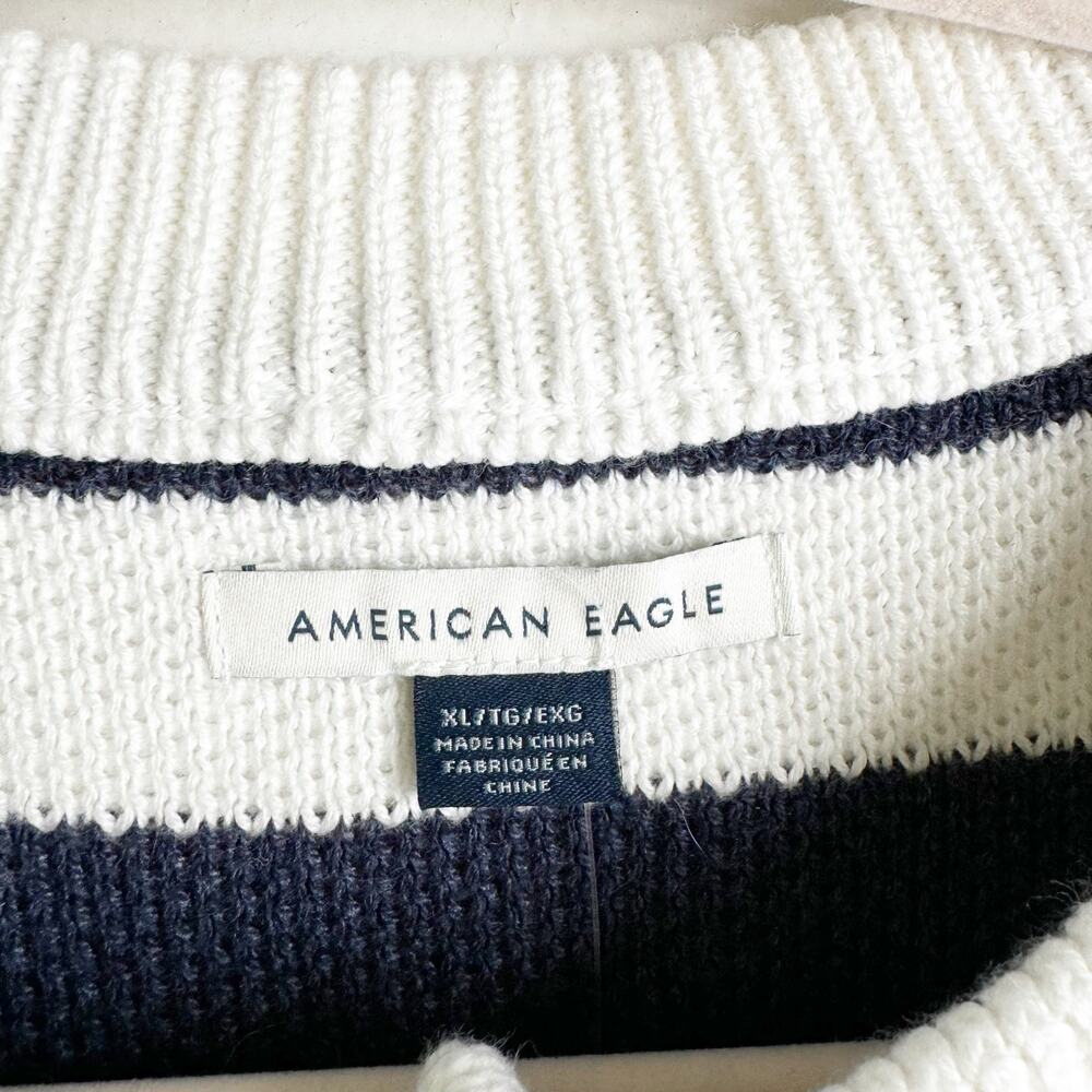 American Eagle Navy Striped Cropped Crewneck Cardigan NWT XL Preppy Nautical - Picture 4 of 15